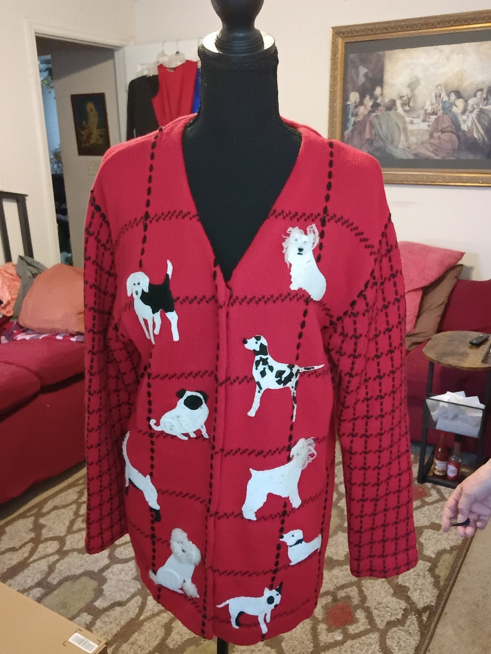 Susan Bristol Red Knit Cardigan with Black Accents